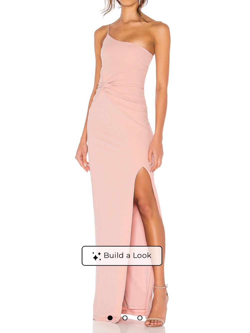 Nookie One-Shoulder Blush Pink Knot-Waist Gown with Thigh Slit